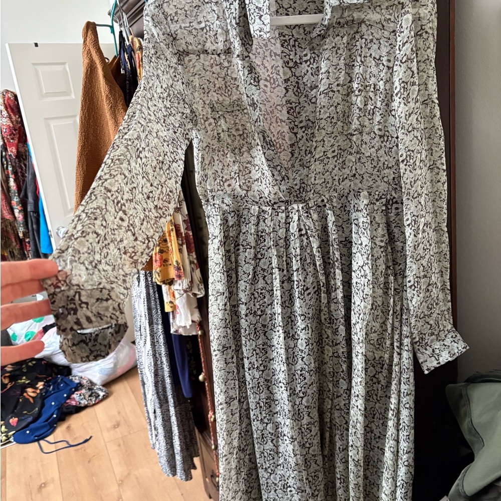 Free People Black and White Floral Long Sleeve Dress